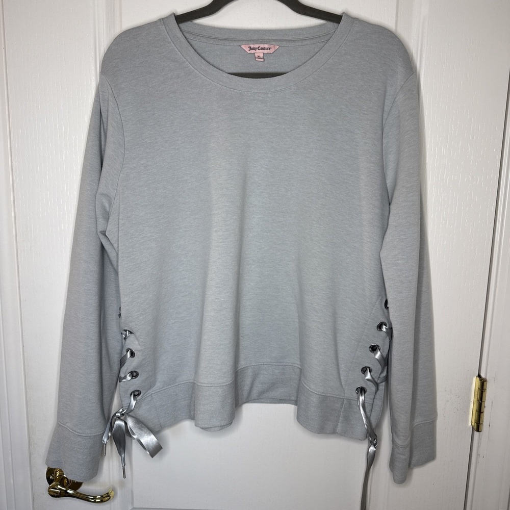 Juicy Couture Gray Crewneck Sweatshirt XL Side Lace Up Grommet Detail Y2K